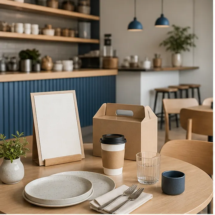 Café tableware, takeaway packaging, and furniture sourcing references