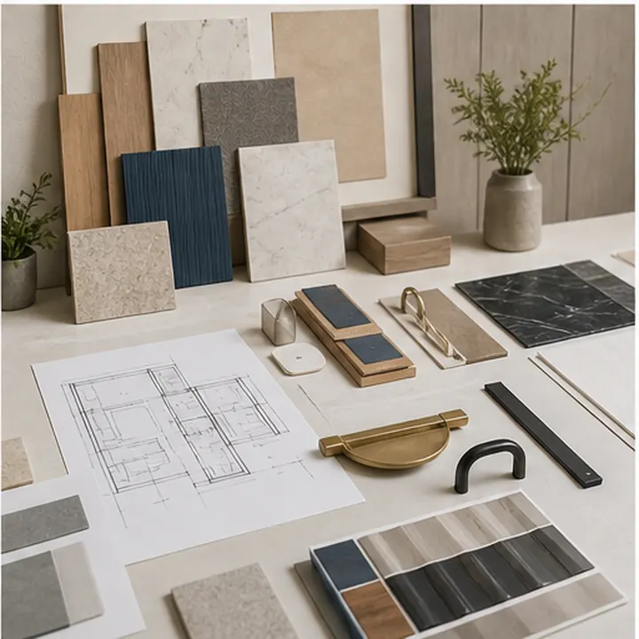 Mixed commercial fixtures, product plans, samples, and purchasing references